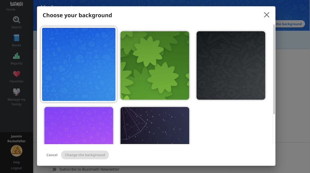 Buzzmath: choose the background