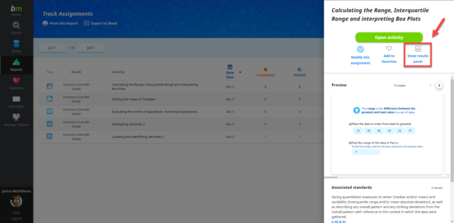 Buzzmath: result panel option 2